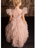 Feifei Sleeves Mauve Pink Pleated Tulle Ruffled Flower Girl Dress